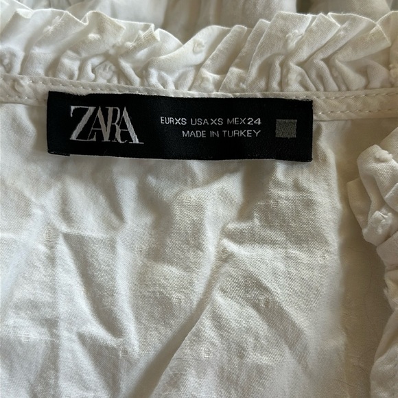 Zara White Swiss Dot Bubble Sleeves Ruffle Hem Dress XS - Picture 7 of 8